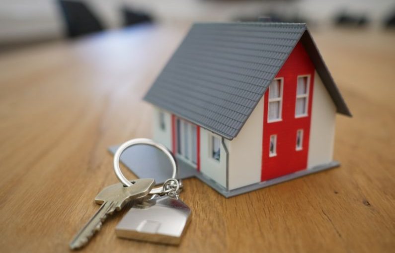 House Key - white and red wooden house miniature on brown table