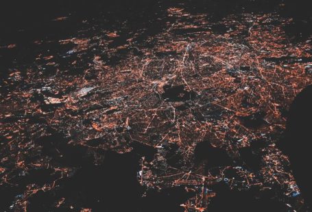5G Network - lighted city at night aerial photo